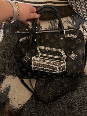 Louis Vuitton Black Monogram Speedy Trunk Graphic Satchel